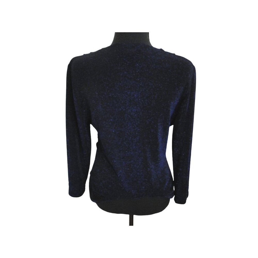Connected Apparel Top Womens Medium M Black Blue Sparkle Long Sleeve Knit Blouse - Picture 6 of 7